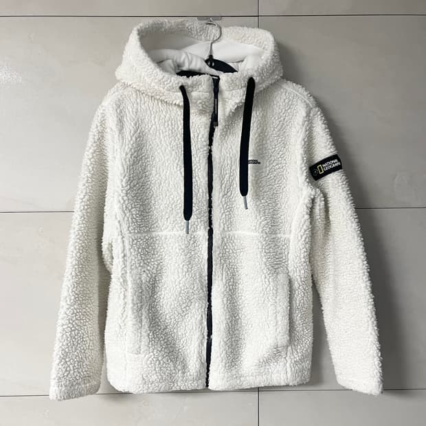 내셔널지오그래픽 뽀글이 후리스 후드집업 화이트  [S]