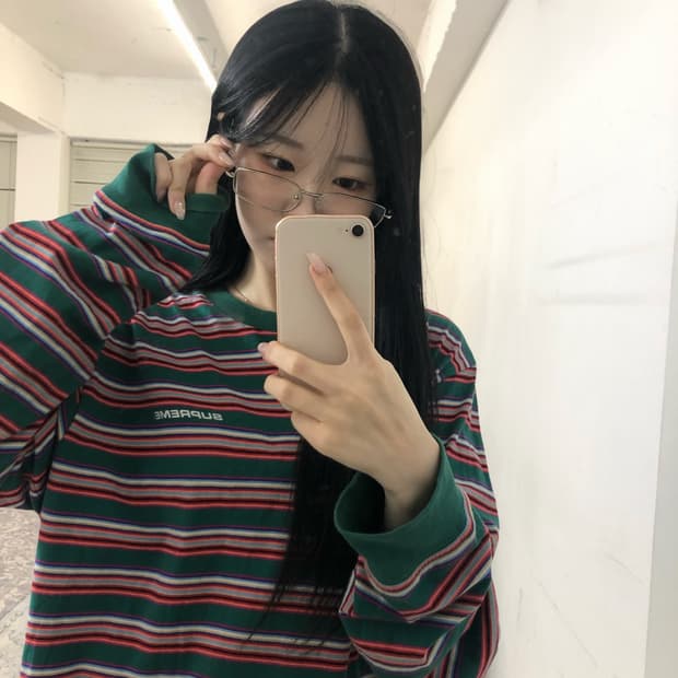 (정품) 슈프림 18ss 멀티 스트라이프 롱슬리브 탑 다크 그린