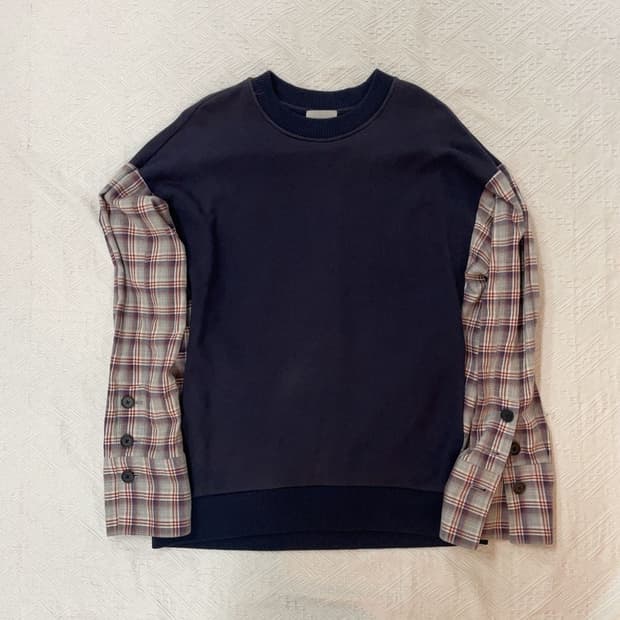 [105] 솔리드옴므 체크 셔츠 레이어드 맨투맨