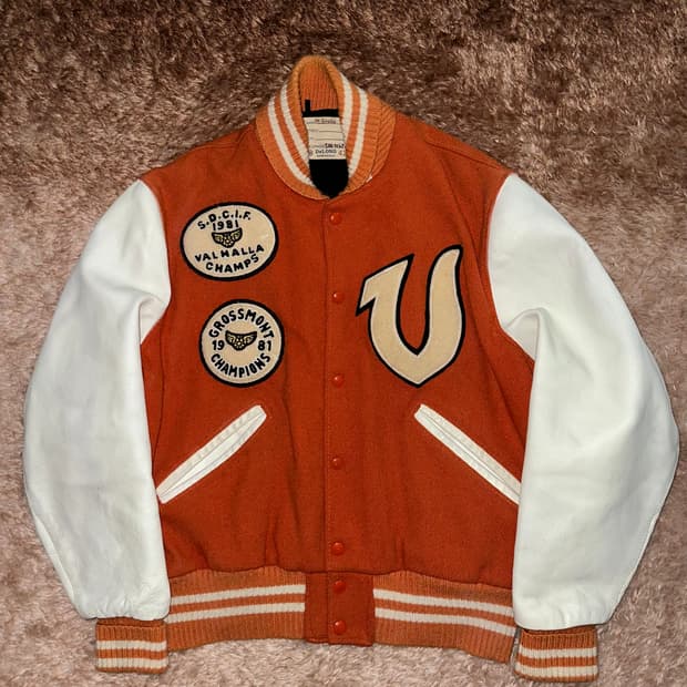 빈티지 레더 바시티 자켓