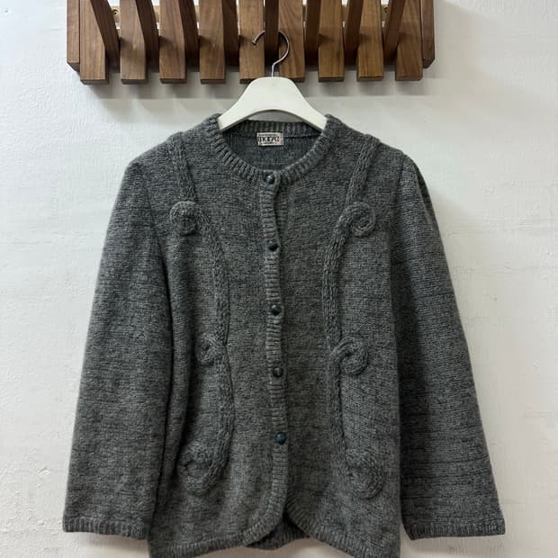 일본빈티지 입체 모티브 그레이 스웨터 가디건 니트