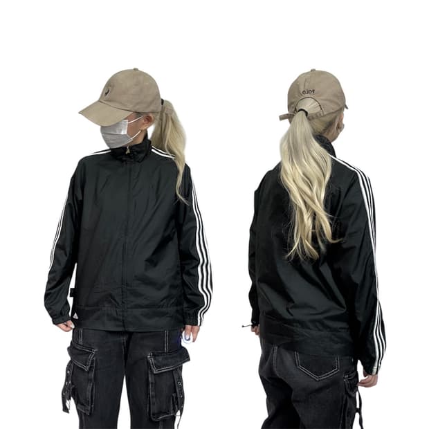 00s 아디다스 블랙 화이트 삼선 스몰 로고 바람막이 트랙 자켓 M