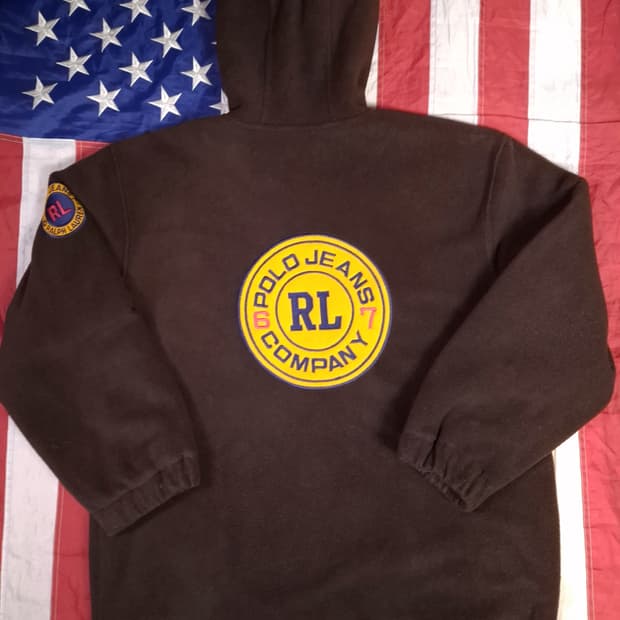 90's 오리지날 랄프로렌폴로 진스 빅로고 후드 후리스자켓