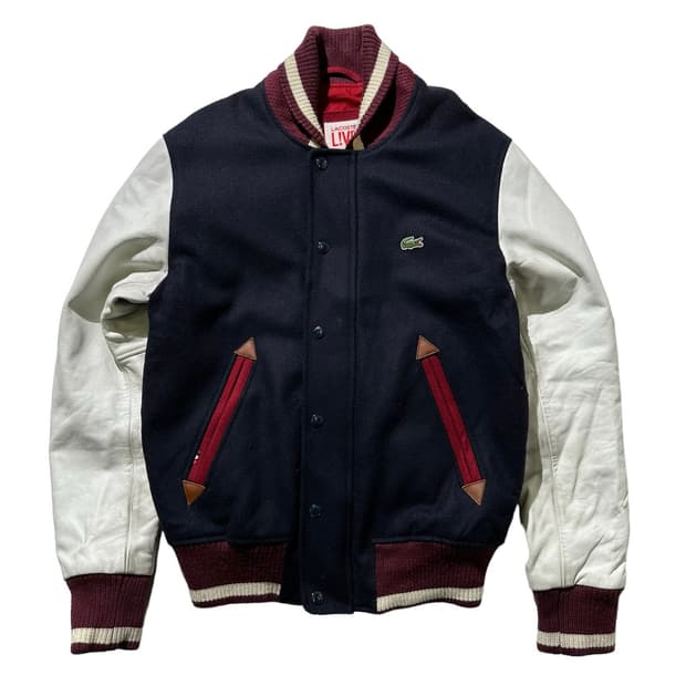 라코스테 LIVE 라이브 레더 슬리브 바시티 자켓