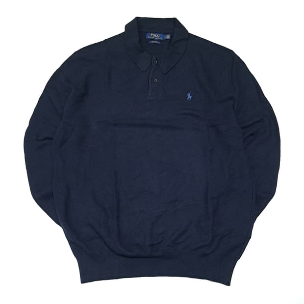 CL326 L 폴로 피마코튼 포니자수 네이비 니트 스웨터