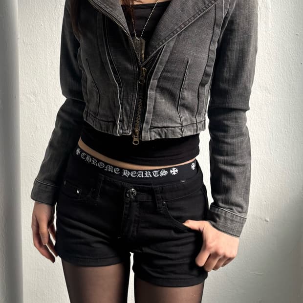 Vintage Denim Crop Zip-Up Jacket