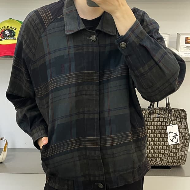 입생로랑 90s ysl 로고 체크 블루종
