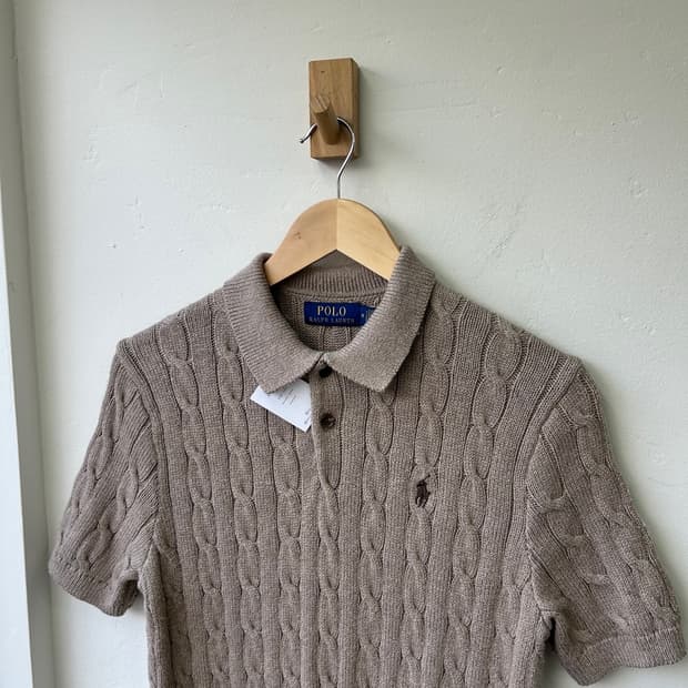 16032 - 폴로 랄프로렌 베이지 케이블 반팔 카라 니트