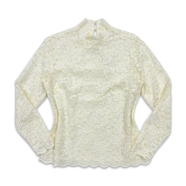 빈티지 아이보리 시스루 레이스 레이어드 긴팔티