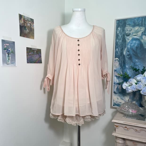 CECIL MCBEE coral shirring sleeve bow lo