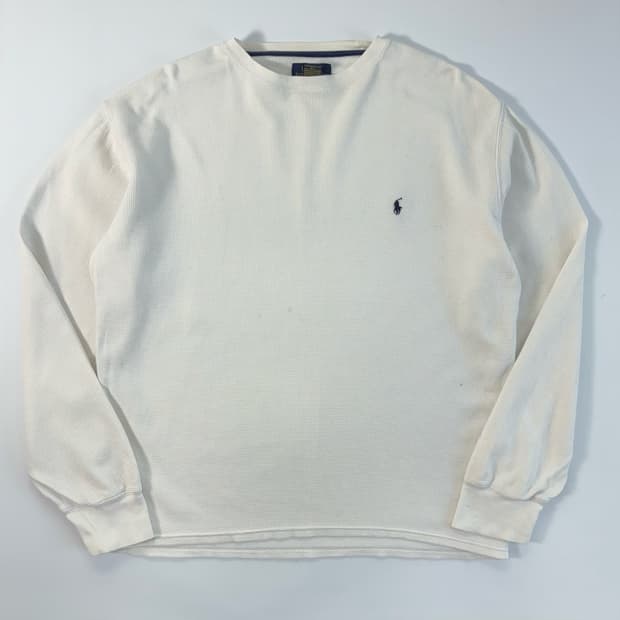 Polo  폴로 랄프로렌 자수 코튼 화이트 와플 니트 티셔츠