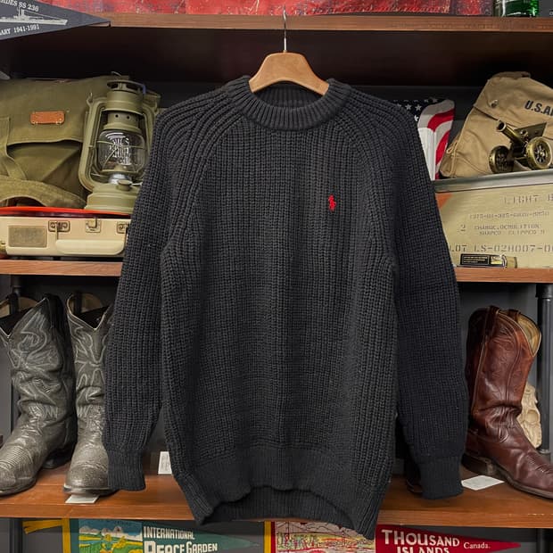 폴로 랄프로렌 신형 라벨 헤비 울 모크 넥 니트 스웨터 컨트리