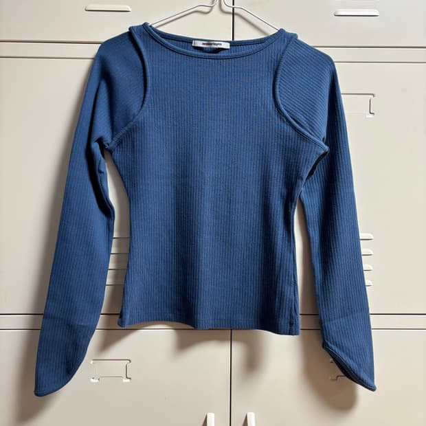 Answersisyes 골지 티셔츠 블루 