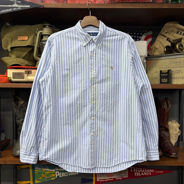 폴로 랄프로렌 신형로고 소라색 스트라이프 옥스포드 셔츠 N330