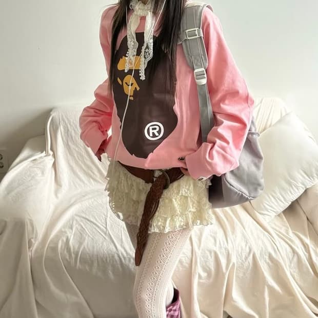 [Bape] 베이프 딸기우유 핑크 빅사루 롱슬리브