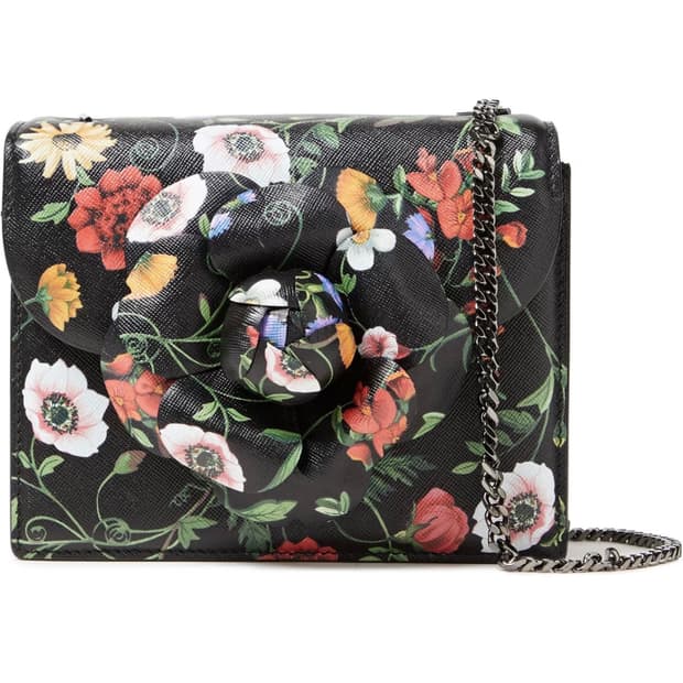 오스카 드 라 렌타 플라워 아플리케 가죽 숄더백