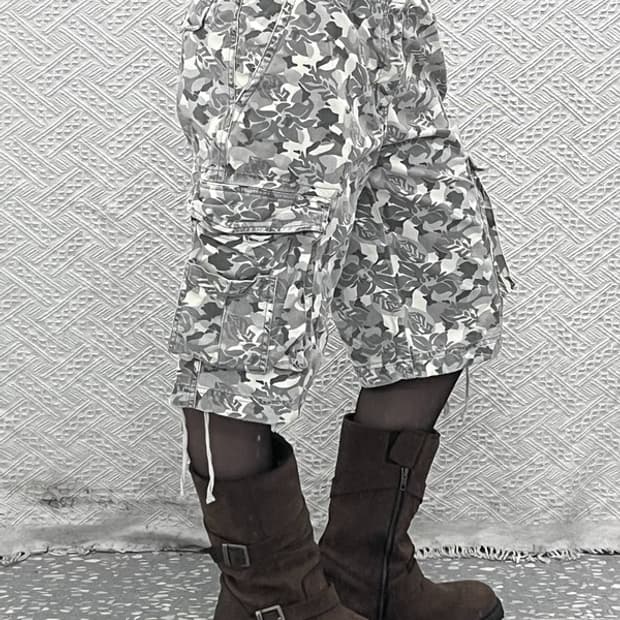 스페라 스트릿 펑크 에스닉 플라워 카모 카고 반바지 M C11045