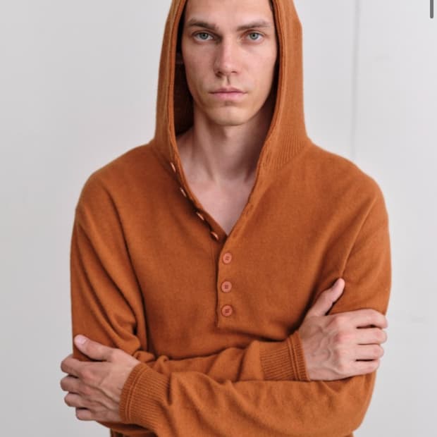 colorcolour 버튼 니트 후디 오렌지