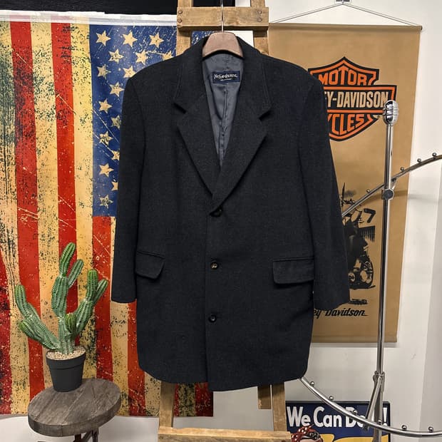 90s 입생로랑 앙고라 울 테일러드 칼라 3버튼 싱글코트 N370