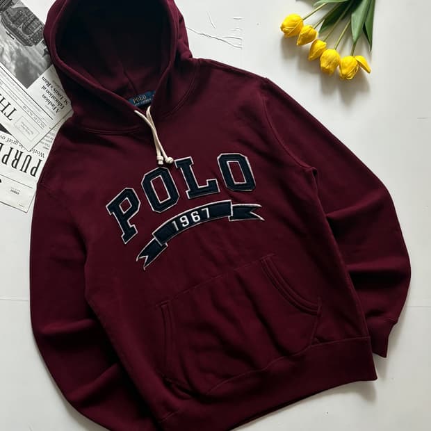 Polo 폴로랄프로렌 빅로고 버건디 후드티