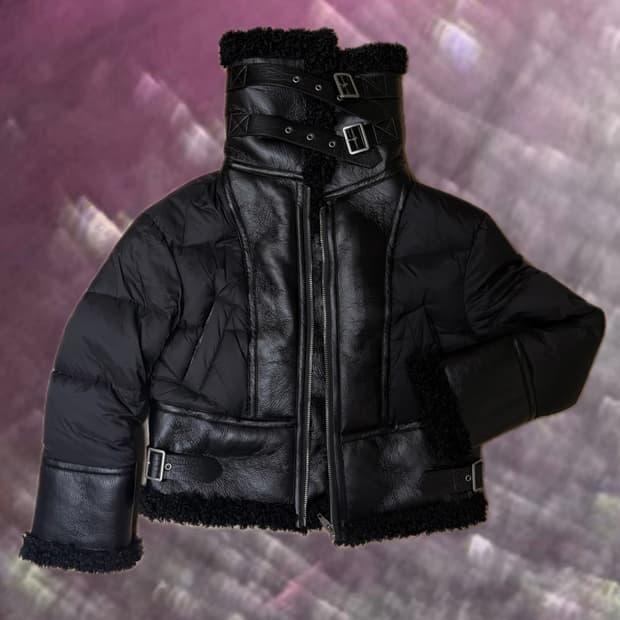 버클 패딩 무스탕 블랙