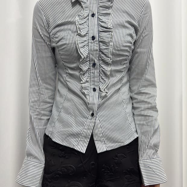 stripe frill slim shirt