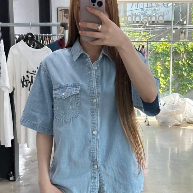 트루릴리전 스티치 데님 반팔셔츠