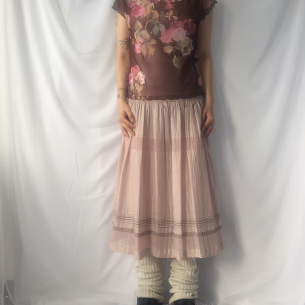 Flower pattern see through mesh top
