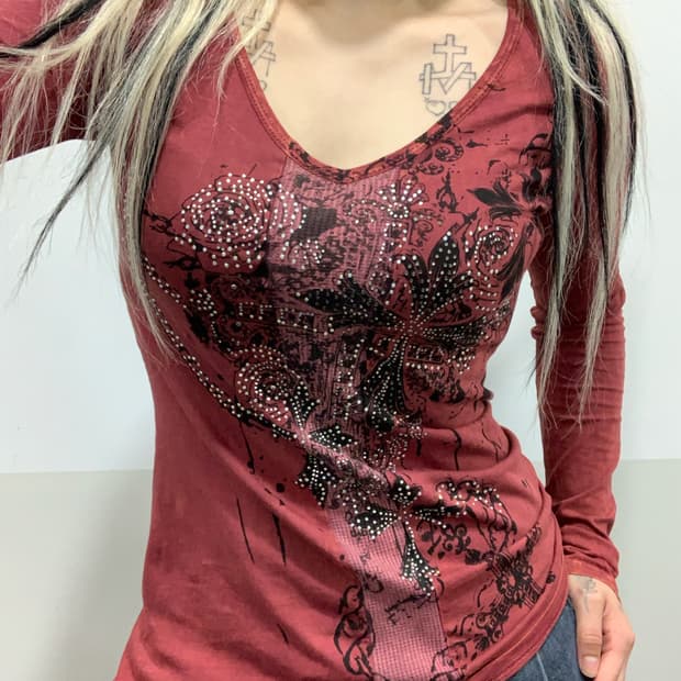 (빈티지)Vocal Apparel 스톤 디스트레스드 플레어 펑크롱슬리브