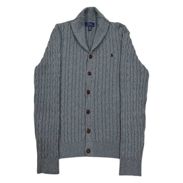 폴로 랄프로렌 꽈배기 숄카라 니트 가디건 그레이 XL