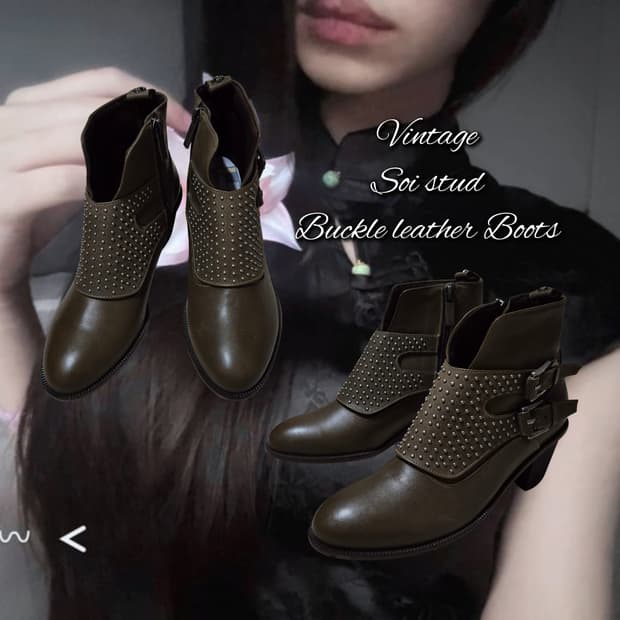 Vintage Soi stud Buckle leather Boots