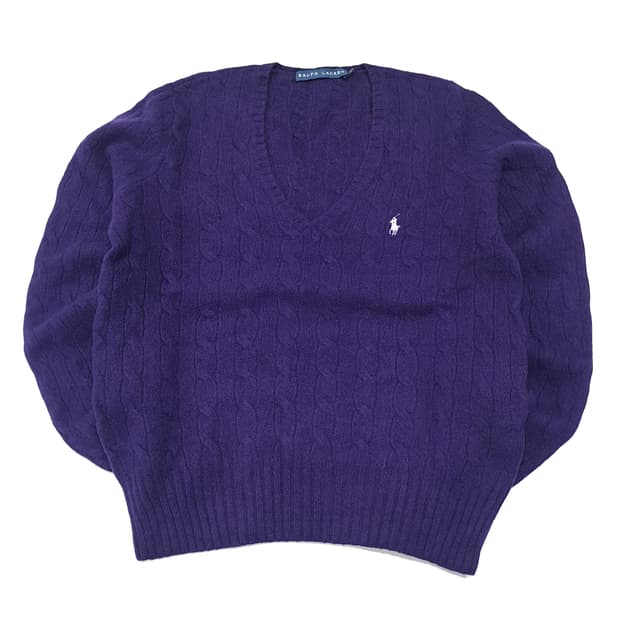 CL362 XL 폴로 90s 홍콩판 울캐시미어 케이블  퍼플 니트 스웨