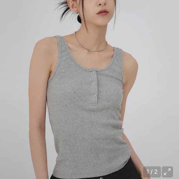 스냅 헨리넥 골지 슬리브리스 그레이