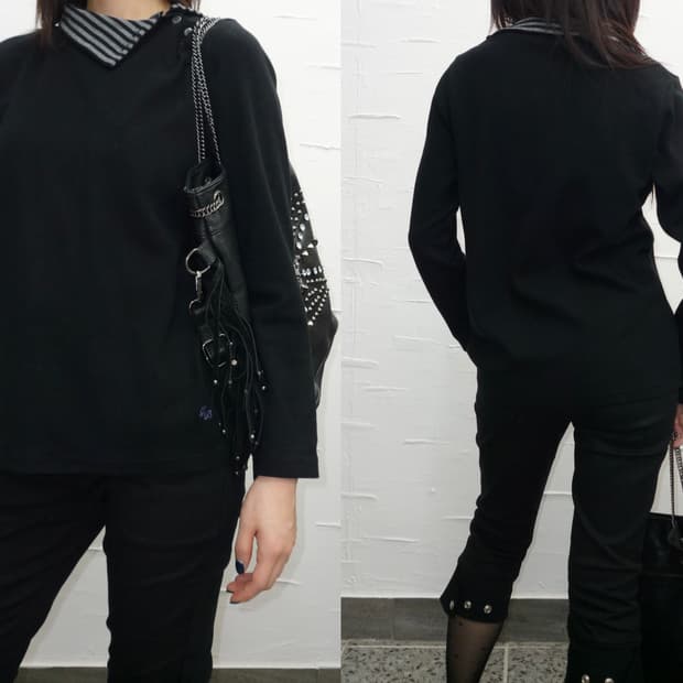 striped collar button long sleeve