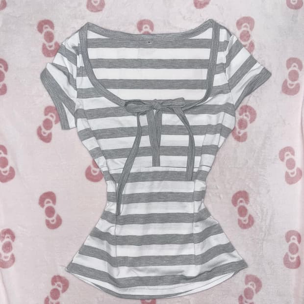 로걀 가루 스트라이프 회색 그레이 딱붙탑 티