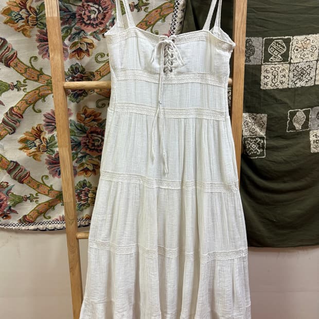 히피 모리 하구미 에스닉 화이트 롱 원피스