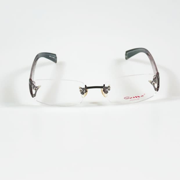 CAMO FASHION 무테 스퀘어 체크 템플 빈티지 안경