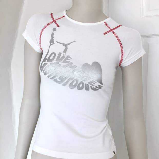 Silver Graphic  with Red Stitch Detail