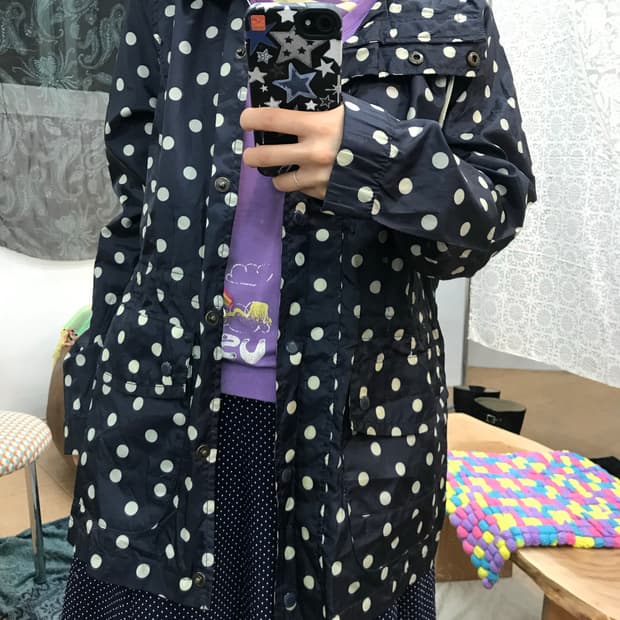 후아유 도트 홑겹 롱 바람막이 자켓 
