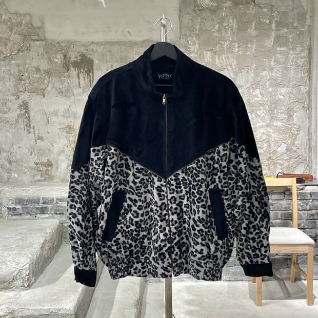 빈티지 요크 블랙 그레이 레오파드 집업 자켓 