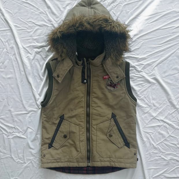 Vintage Faux Fur Hooded Utility Vest
