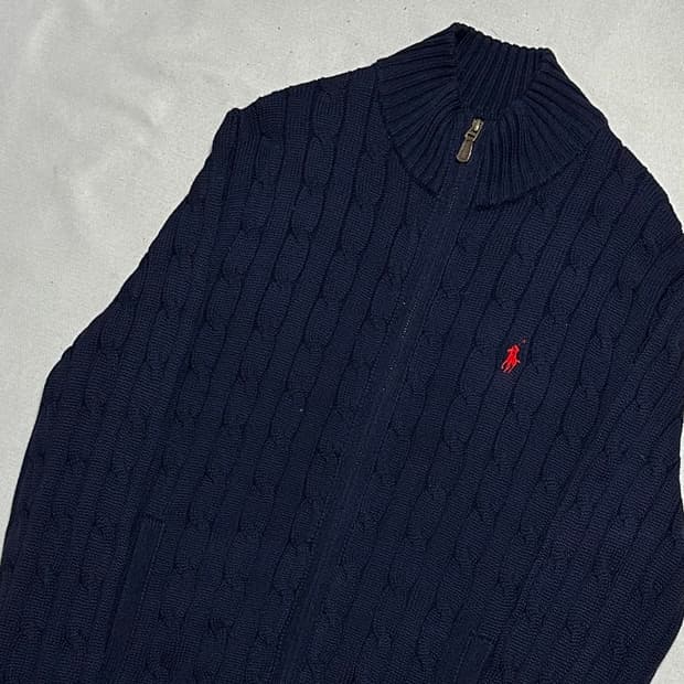M 폴로랄프로렌 코튼 네이비 케이블 니트집업