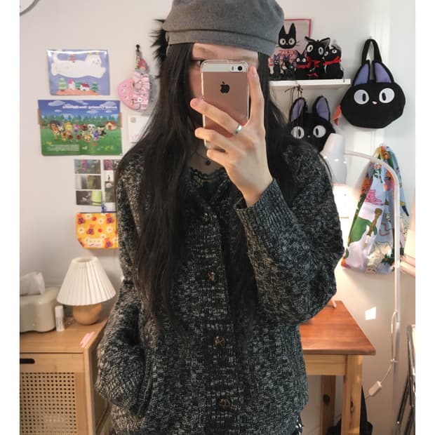 vintage shawl cardigan charcoal mix