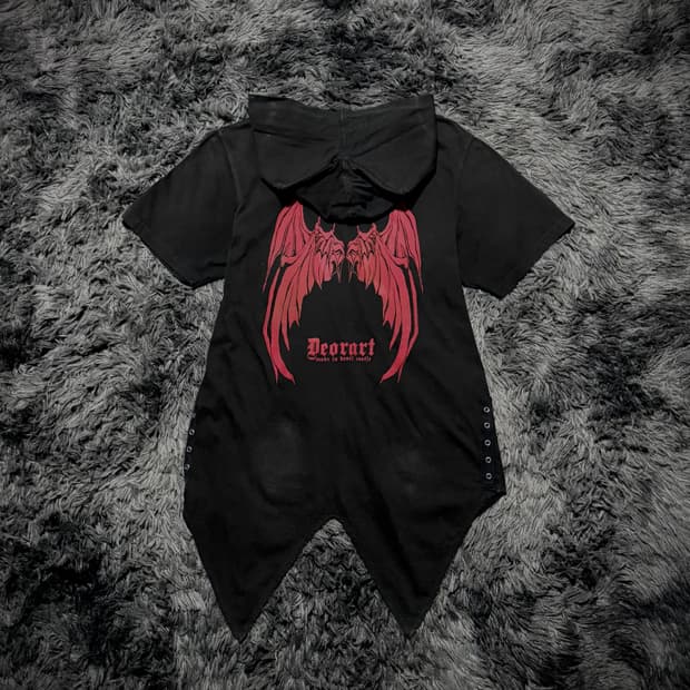 Deorart 레드 데빌 프린팅 블랙 후드집업