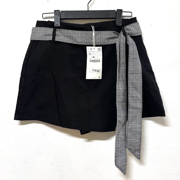 ZARA 블랙 체크 벨트 치마바지
