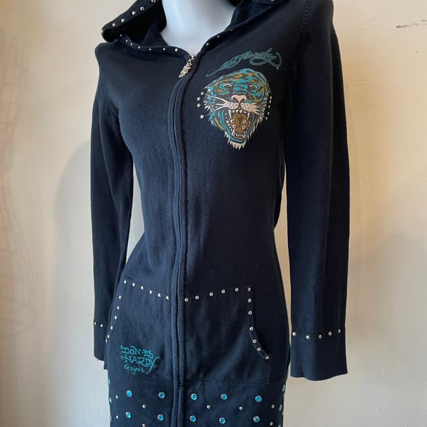 ed hardy 에드하디 호랑이 다크네이비 롱후드 집업 펑크 갸루 y2k