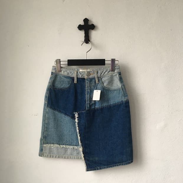 Cecil mcbee patch work denim skirt