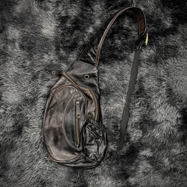 블랙 가죽 y2k 포켓 웨이스트 백 