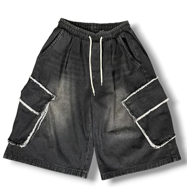 포켓포인트 흑청 밴딩 버뮤다팬츠 S