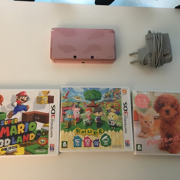 닌텐도 3ds 한글판 핑크 + 튀동숲, 닌텐독스, 슈퍼마리오